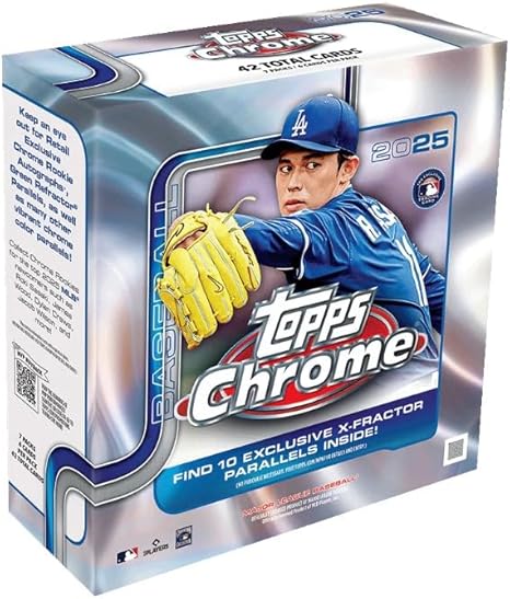 2025 Topps CHROME Baseball Trading Card MEGA Box with 42 Cards, 10 Exclusive X-fractors Per Box, Bonus Custom Judge Card Sized Print