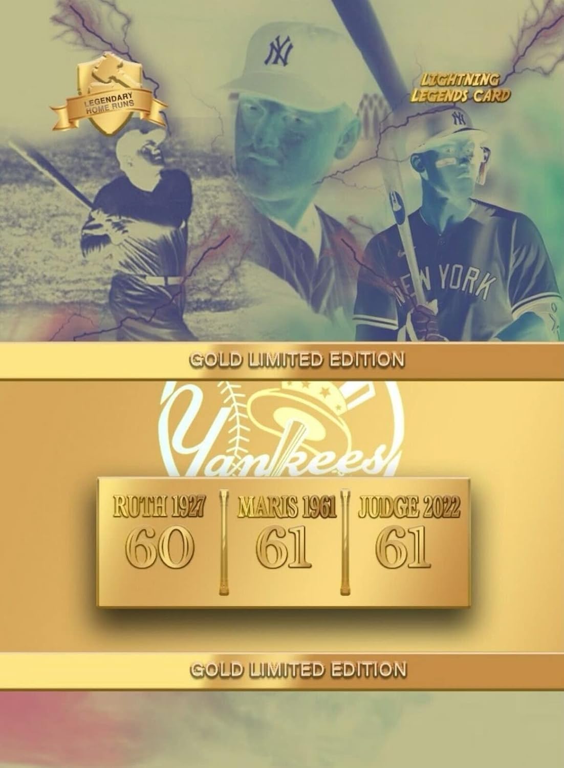AARON JUDGE, ROGER MARIS, BABE RUTH Commemorative Baseball Card CUSTOM Made Novelty Baseball Card Depicting His Record Tying 61 HOME RUNS