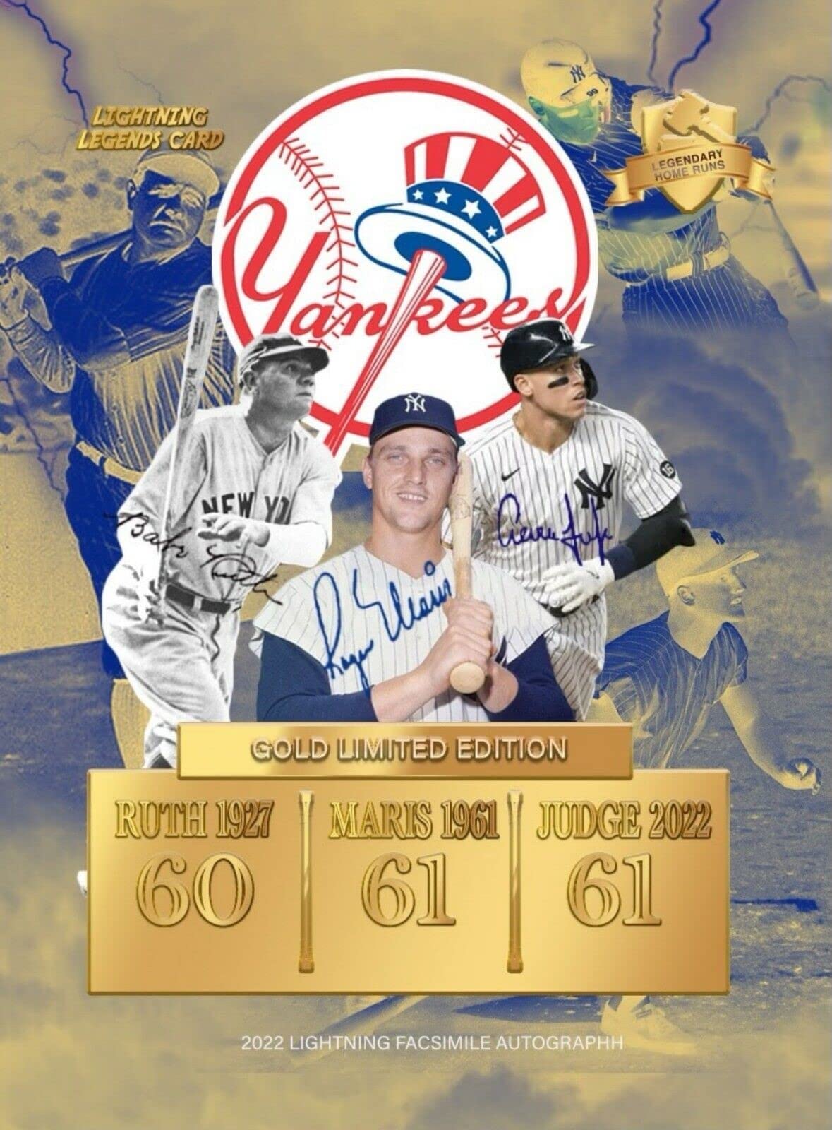 AARON JUDGE, ROGER MARIS, BABE RUTH Commemorative Baseball Card CUSTOM Made Novelty Baseball Card Depicting His Record Tying 61 HOME RUNS