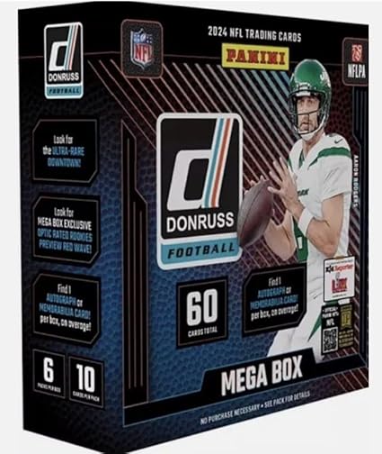 2024 Panini DONRUSS Football Card MEGA Box, 1 Autgoraph or Jersey Card Per Box - Plus Novelty Patrick Mahomes Card