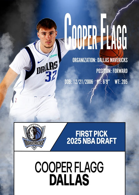 2025 COOPER FLAGG Basketball Card - Custom Made Depicting His #1 NBADraft Pick by Dallas Mavericks