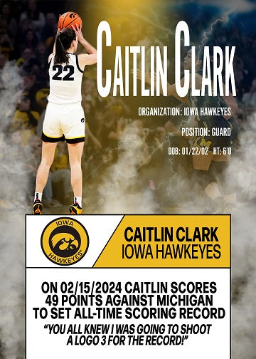 2024 CAITLIN CLARK Custom Made Novelty Basketball Card - Iowa Hawkeyes College