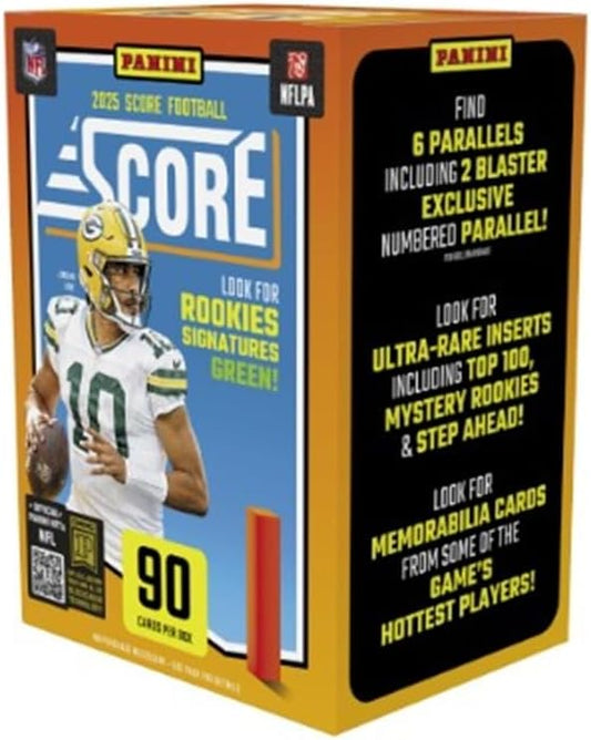 NEW 2025 SCORE Football Card HOBBY BLASTER Box, 90 Cards - 24 Rookies and Two Exclusive #'d Parallels Per Box