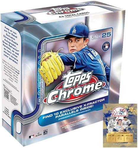 2025 Topps CHROME Baseball Trading Card MEGA Box with 42 Cards, 10 Exclusive X-fractors Per Box, Bonus Custom Judge Card Sized Print