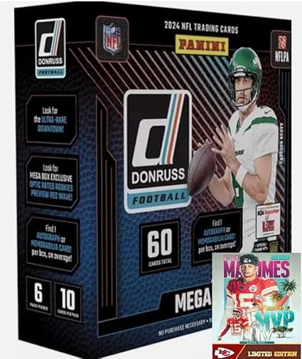 2024 Panini DONRUSS Football Card MEGA Box, 1 Autgoraph or Jersey Card Per Box - Plus Novelty Patrick Mahomes Card