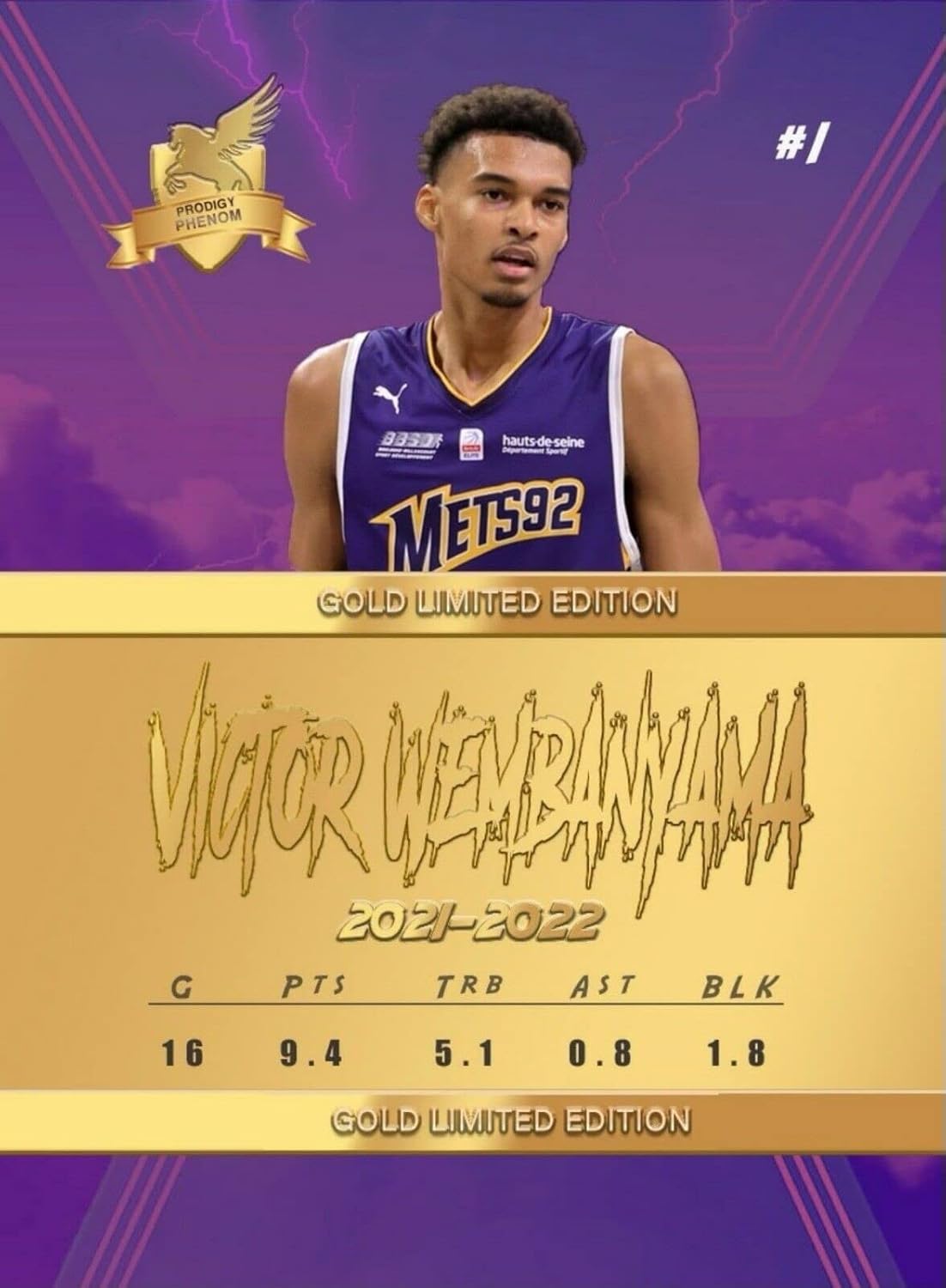 2022 VICTOR WEMBANYAMA Mets 92 CUSTOM MADE Basketball Novelty Rookie Card