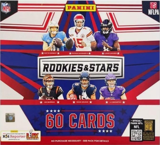 2024 Panini ROOKIES and STARS Factory Sealed Football Longevity MEGA Box, 1 Autograph and 1 Jersey Card Per box, Plus Custom Novelty Mahomes Card