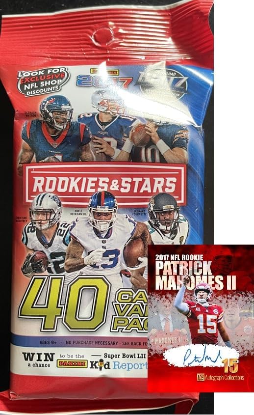 2017 ROOKIES and STARS Factory Sealed FOOTBALL Card FAT PACK w/40 Cards AND a Custom Patrick Mahomes Card