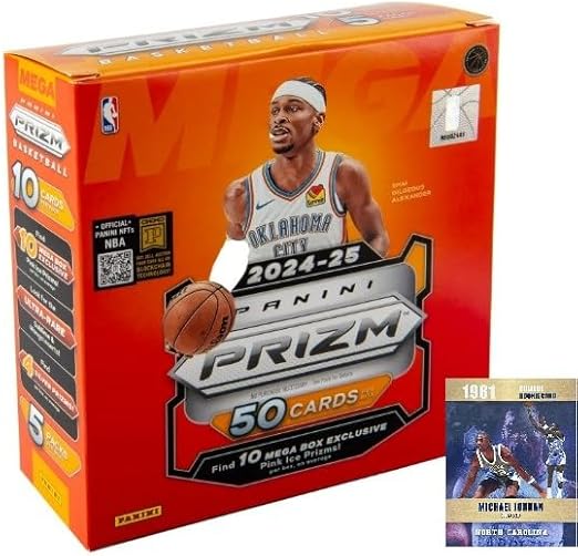 2024-25 Panini PRIZM Basketball MEGA Box, 10 Mega EXCLUSIVE Pink Ice Prizms Per Box, Plus Custom MJ Basketball Card.
