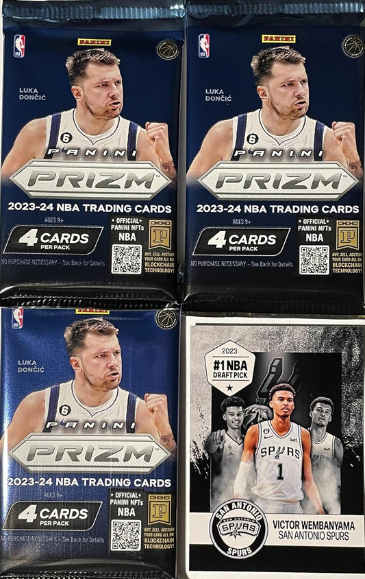 2023-24 Panini PRIZM Sealed BASKETBALL Packs (3 PACKS) - Chance for Silver Prizm Victor Wembanyama Rookie Card, Includes Custom Wemby Print