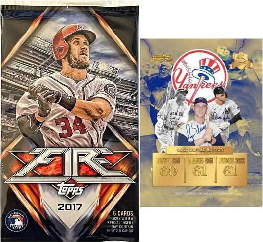2017 Topps Fire Baseball Factory Sealed HOBBY Pack, Chance for AARON JUDGE Rookie Autograph Card, Plus Custom JUDGE Card