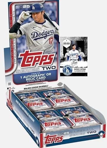 2025 Baseball Series 2 Trading Card HOBBY Box w/240 Cards, 1 Autograph or Relic Card, Bonus Custom Shohei Card Sized Print