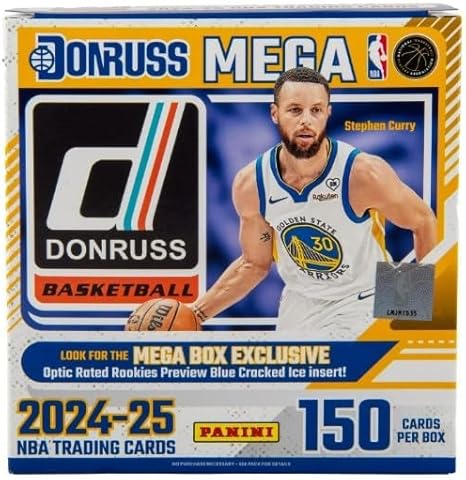 2024-25 Panini DONRUSS Basketball MEGA Box, 150 Cards, EXCLUSIVE Blue Cracked Ice Prizms, Plus Custom MJ Card Size Print.